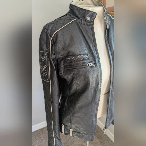 Vintage Ed Hardy Leather Skull Live To Ride Motorcycle Jacket - Picture 15 of 16